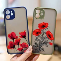poppy flower bloom phone case sapphire blue color matte transparent for iphone 12 mini pro 11 x xr xs max 7 8 plus cover funda