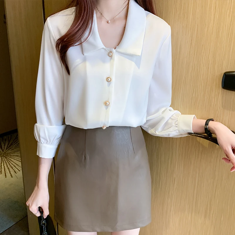 

Корейский Лидер продаж, белая женская рубашка, повседневный женский кардиган на пуговицах, рубашки с лацканами и длинными рукавами, элегант...