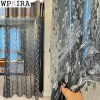 luxury embossed leaves valance curtains for living room noble embroidery voile drape love pattern villa french window s560e