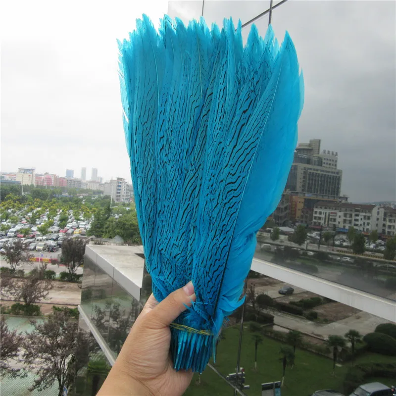 Sale 50pcs/lot High Quality Lake blue Silver Pheasant Feathers 14-16inches/35-40CM Jewelry Diy Supplies Party Dancers Feather