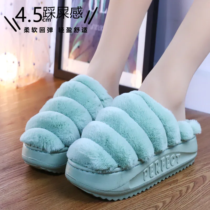 Womens Furry slippers Fashion Platform shoes Autumn Winter Anti-skid Warm Fur For Indoor Home Slippers Dropshopping