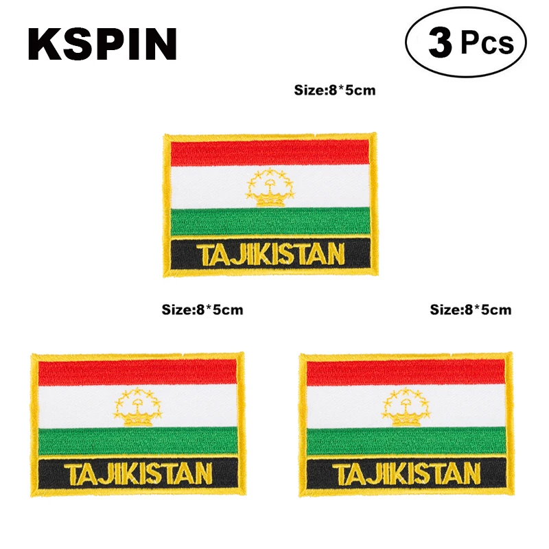 Tajikistan Rectangular Shape Flag patches embroidered flag national for clothing DIY Decoration |
