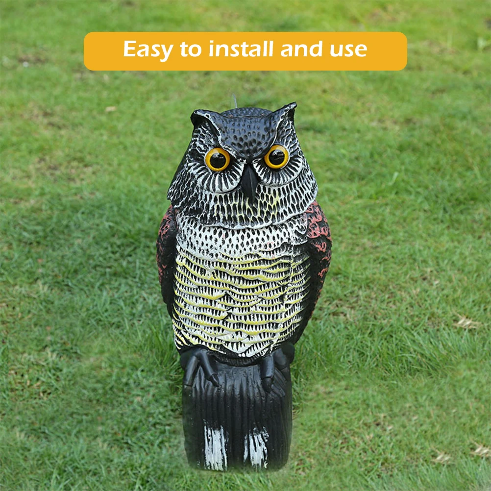 

Outdoor Garden Control Scare Device Horned Owl Decoy with Different Tweets and Rotating Head Owl Statue Scare Birds Away