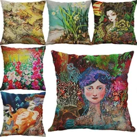 cartoon linen decor cotton pillows 18 case cover home women deer fish printing