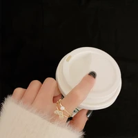 fashion double layer love ring womens korean version with zircon opening ring elegant temperament pearl heart ring bracelet