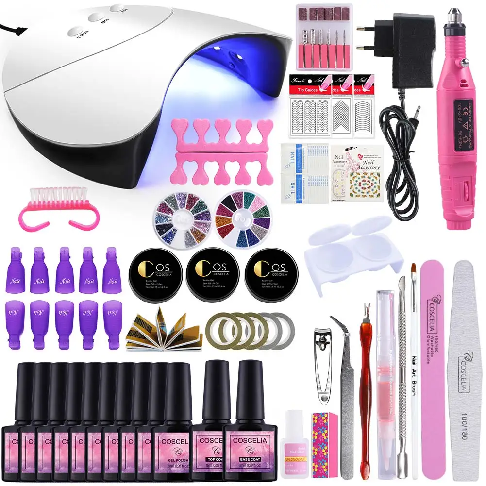 10pc nail polish set Маникюрные инструменты для ногтей 36 Вт УФ светодиодная лампа для сушки ногтей 6/10/12 Цвет гель Лаки базовое, топовое покрытие био-Гели Soak Off лак для ногтей Гель-лак набор Наборы - Цвет: 10pc nail polish set