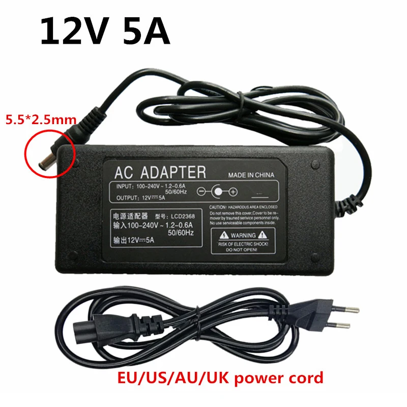 12 V 5A Питание DC12V блок 5A трансформатор переменного тока 110V 220 V 220 V DC/DC 12 вольт 12В EU/US/UK AU разъем Мощность адаптер