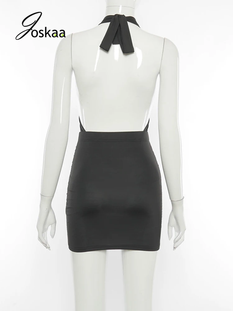 

Joskaa Criss Cross Neck Tie Up Mini Dresses Women Halter Rucked Hollow Out Night Club Party Dress Spring Skinny Bodycon Vestidos