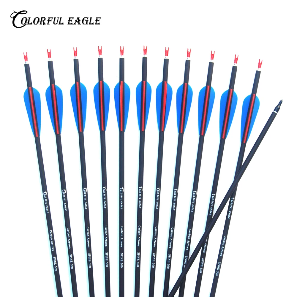 Карбоновые стрелы для стрельбы из лука Spine500 28/30/31 дюйма с синим красным пером