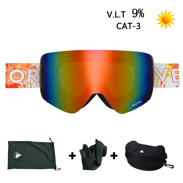 orange box VECTOR Brand Ski Goggles Men Women Double Lens UV400 Anti-fog Skiing Eyewear Snow Glasses Adult Skiing Snowboard Goggles - Цвет: orange box