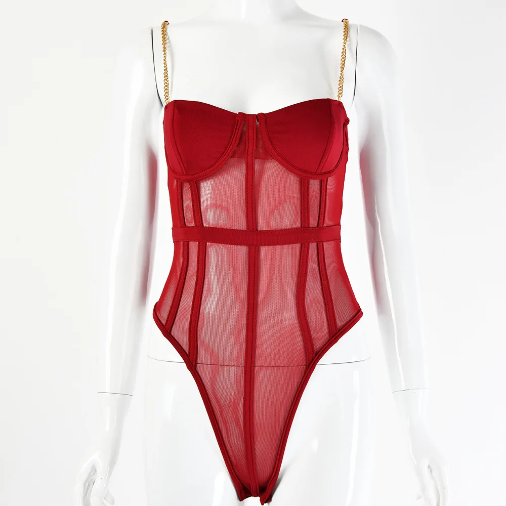 

New metal suspender mesh sexy Jumpsuit casual Leggings summer dress woman