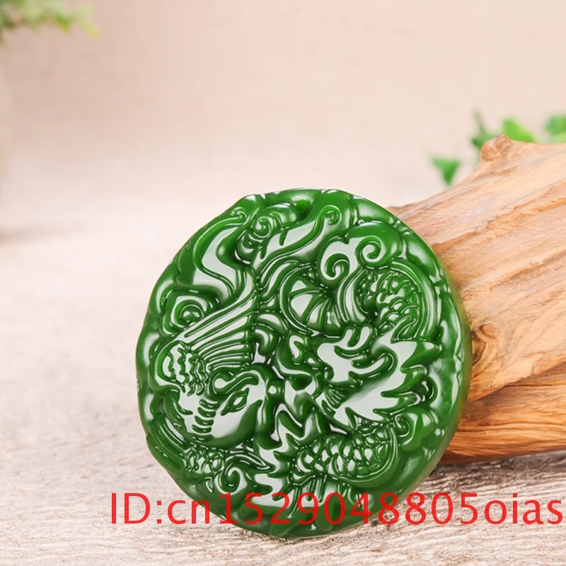 Натуральный зеленый китайский Нефритовый Дракон Феникс Подвеска Ожерелье