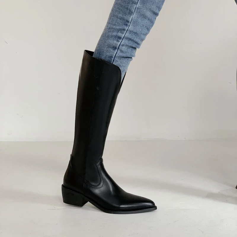 Женские сапоги высокие на высокой танкетке женские ковбойские для верховой езды
