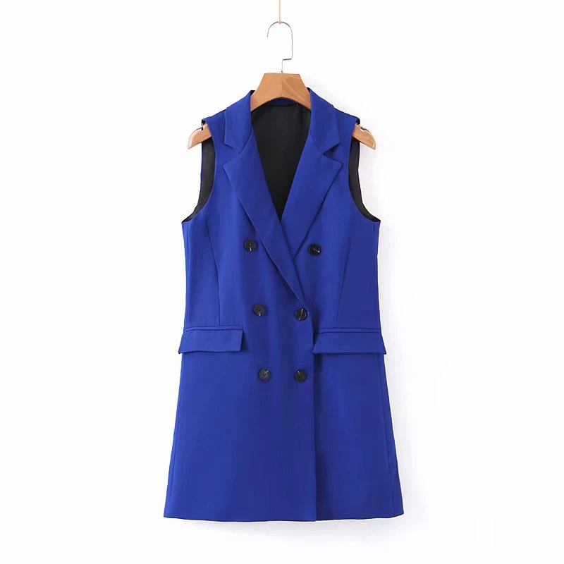 Зимний женский жилет без рукавов блейзер кардиган синий винтажный Блейзер