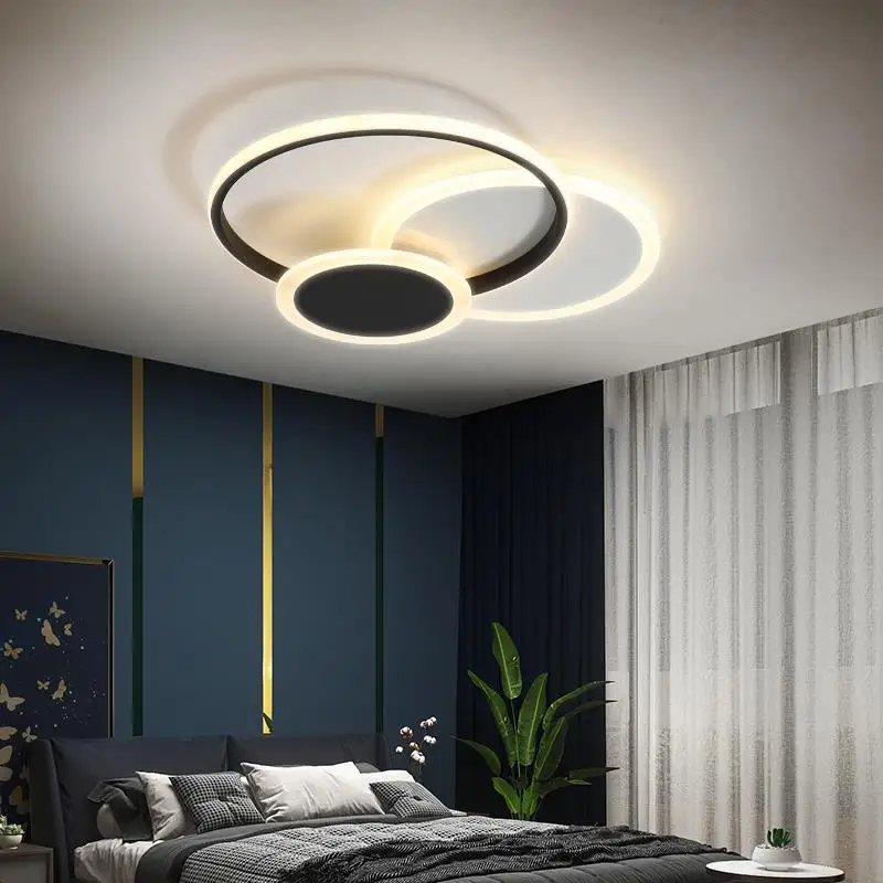 Black Led Chandelier Lighting for Bedroom Study Living Room Home Indoor Modern Decoration Circle RC Dimmable Ceiling Chandelier