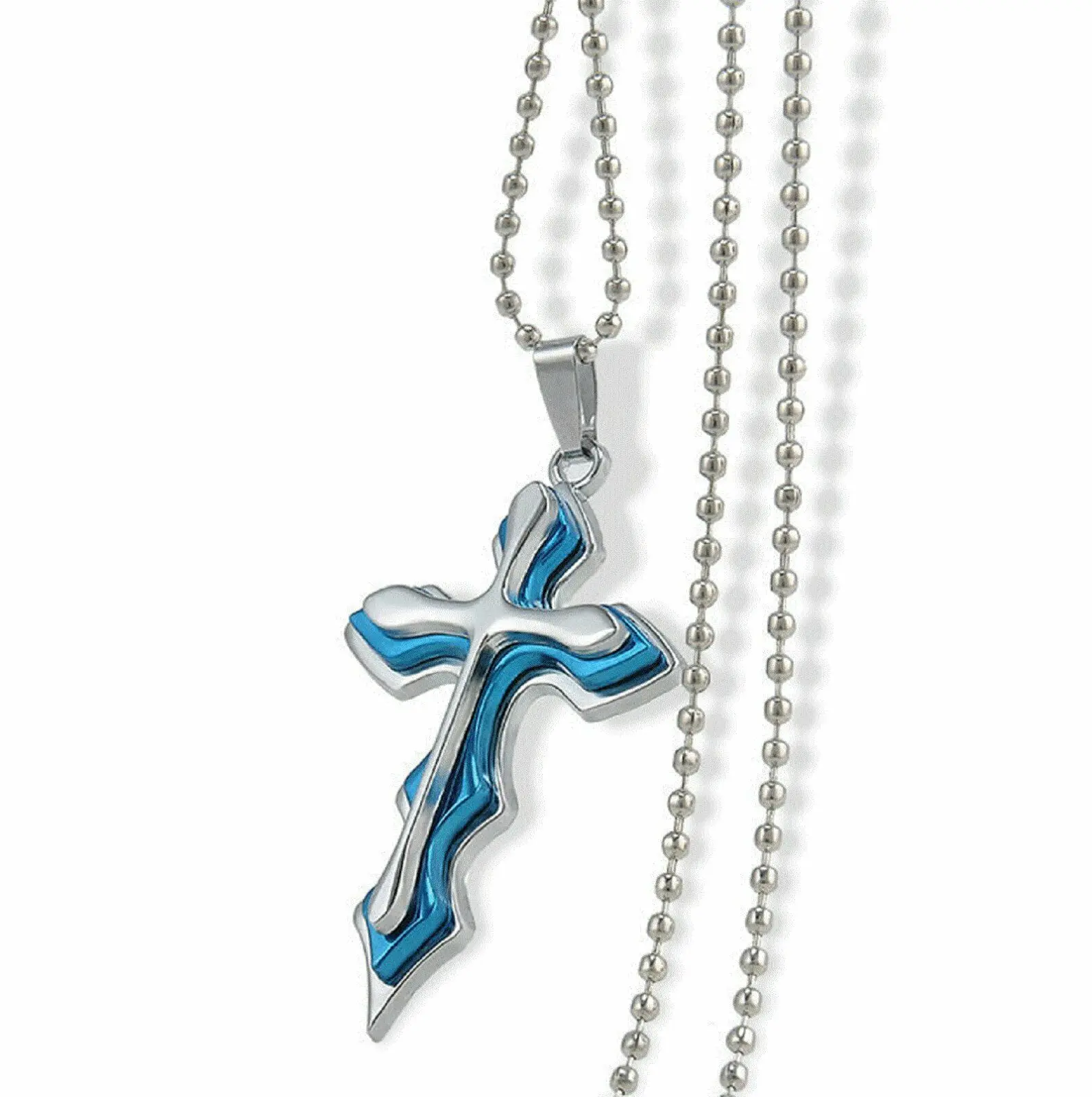 

Fashion Necklace Men Creative Blue Silver Color Cross Pendant Stainless Steel Chain Necklace Jewelry Gifts for Men's Jewelry