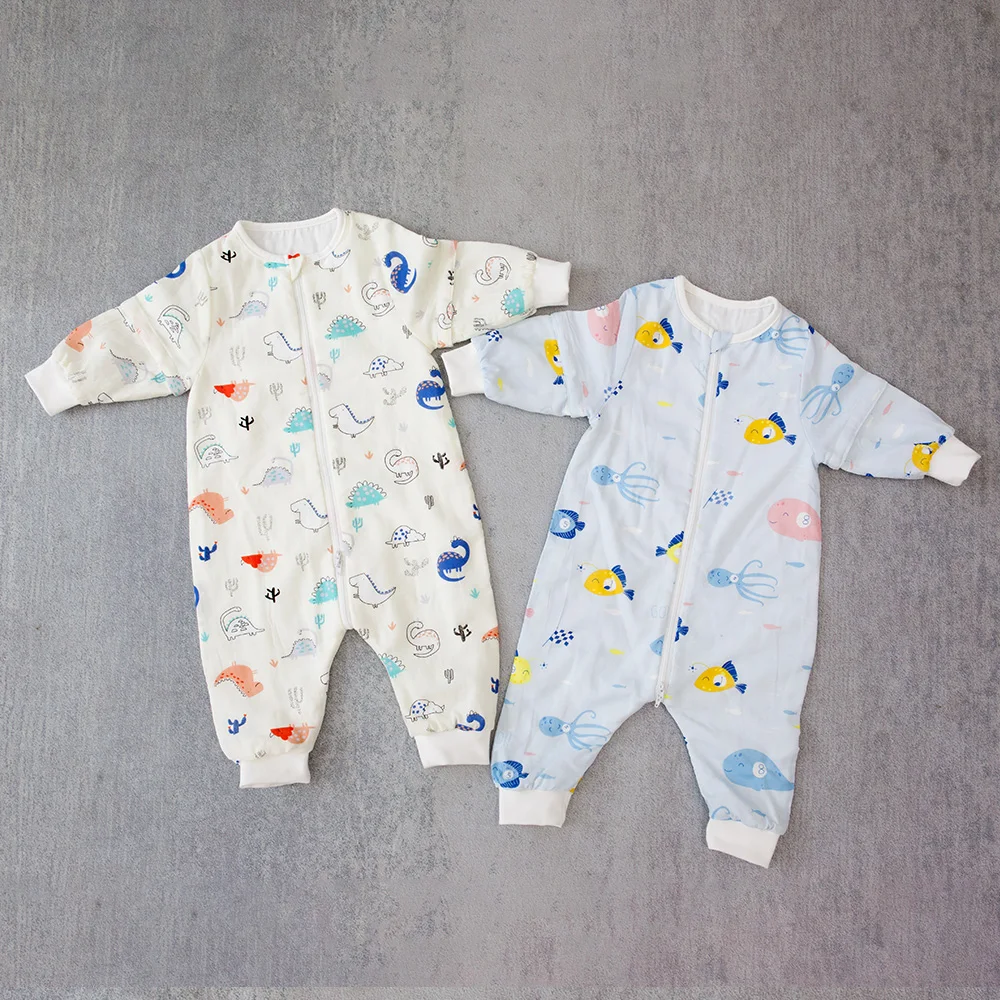 

Sleeping Bag Baby Spring Gauze Baby Sleeping Bag Jumpsuits Child Diaper Changing Cartoon Removable Sleeves 6 Layers Front