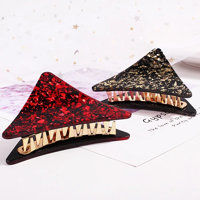 

New style headwear and hair accessories Acetate gold powder hair catching hair clip triangle geometric shape catching clip