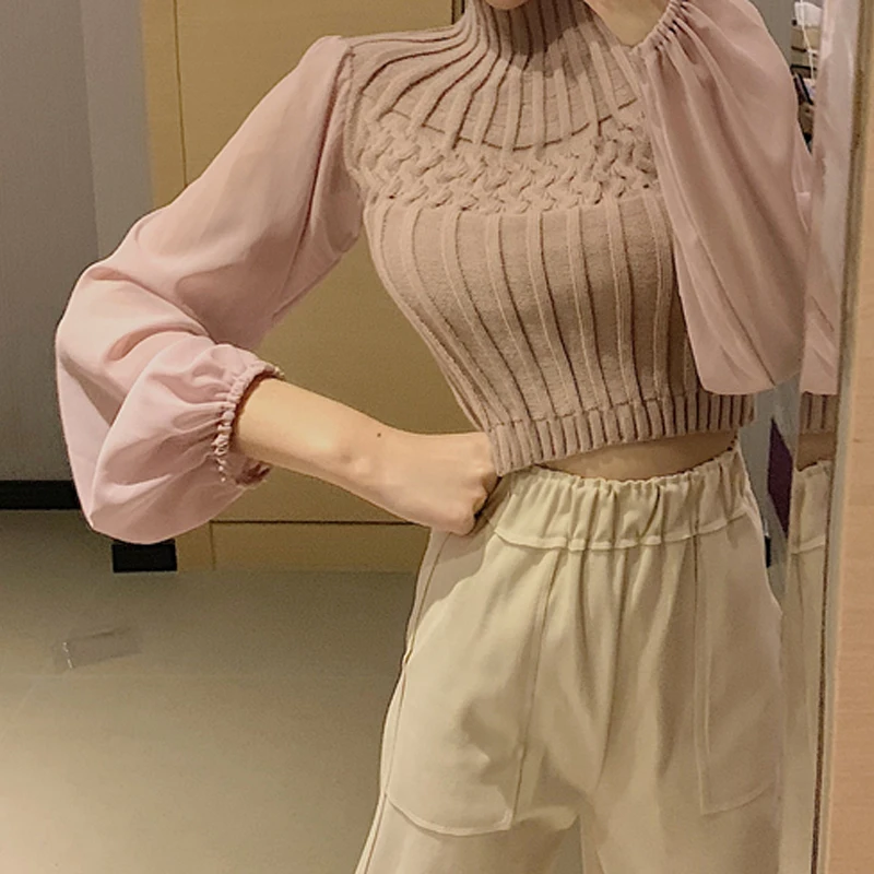 Свитер RealShe Женский шифоновый с высоким горлом и рукавом-фонариком весенний