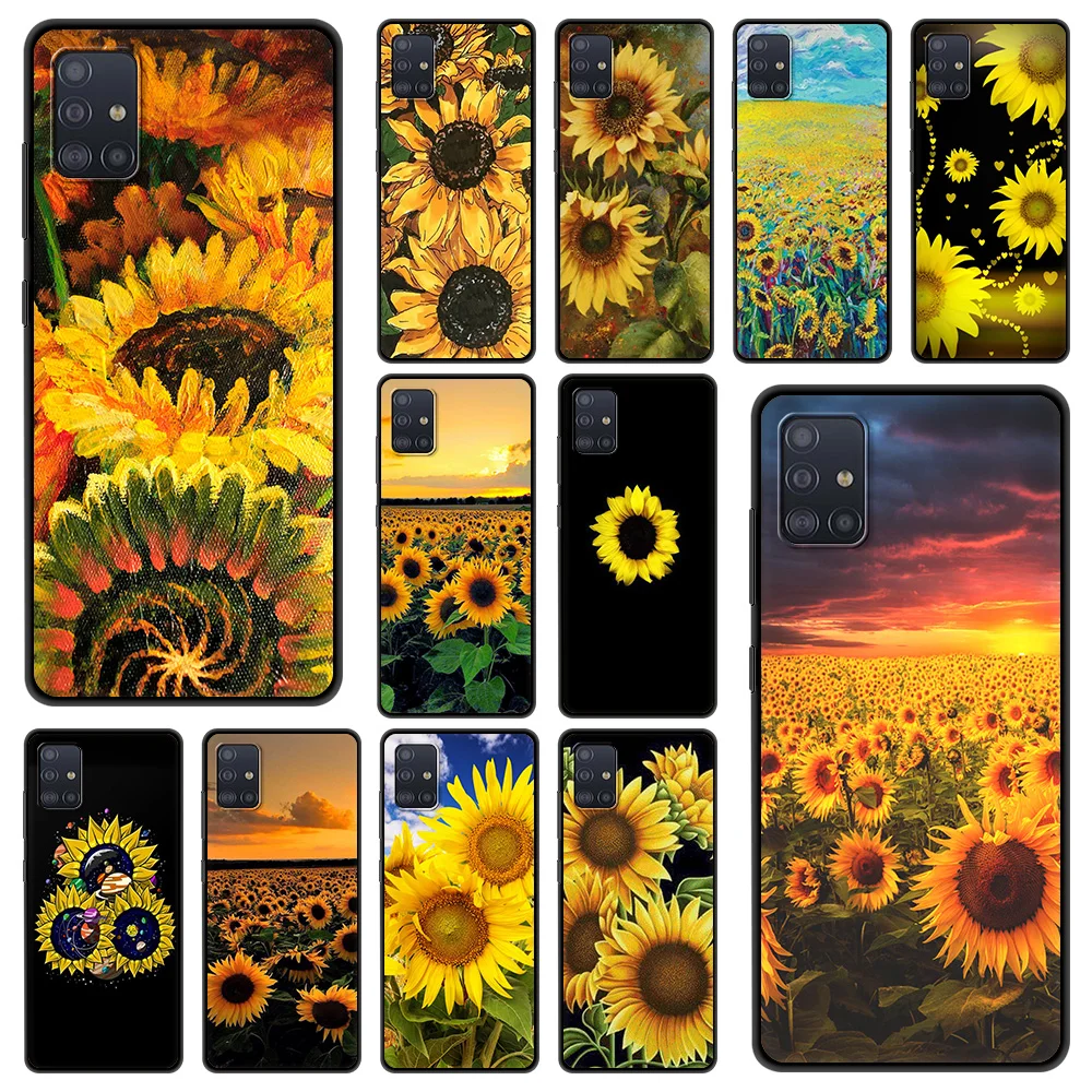 

Art Sunflower Shockproof Case For Samsung A51 A71 A21S Bag Fundas Soft Black Cover For Samusng A01 A11 A31 A41 M31 Shell Coque