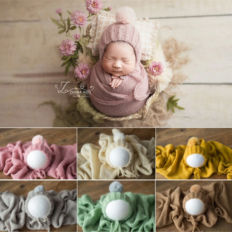 Dvotinst Newborn Photography Props Baby Knit Soft Cute Ball Bonnet  Wraps Fotografia Accessorio Studio Shoots Photo Props