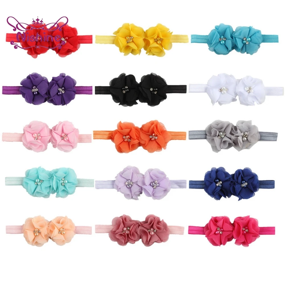 

1 шт. повязка на голову с бусинами и цветами, эластичная повязка для волос, модная повязка на голову для маленьких девочек, милые детские аксе...