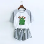 Летний женский пижамный комплект, одежда для сна с коротким рукавом и принтом в виде милых динозавров, модные шорты с карманами, домашний спортивный комплект, домашняя одежда