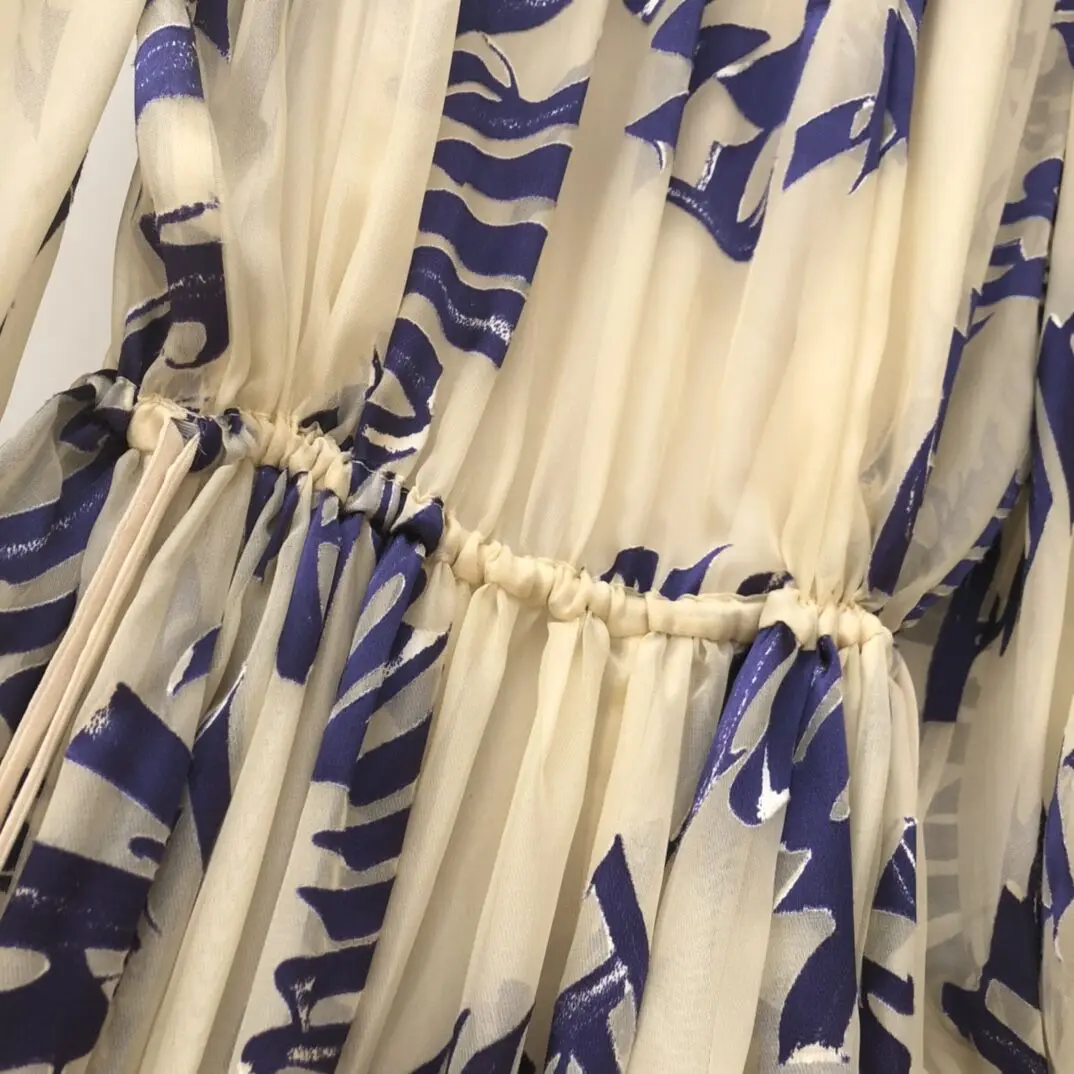 

Women Silk Dress Set Long Sleeve Flowerl Printed O Neck Elegant Thin Pleated Midi Dress 2021 New Summer Holiday Dressesbes