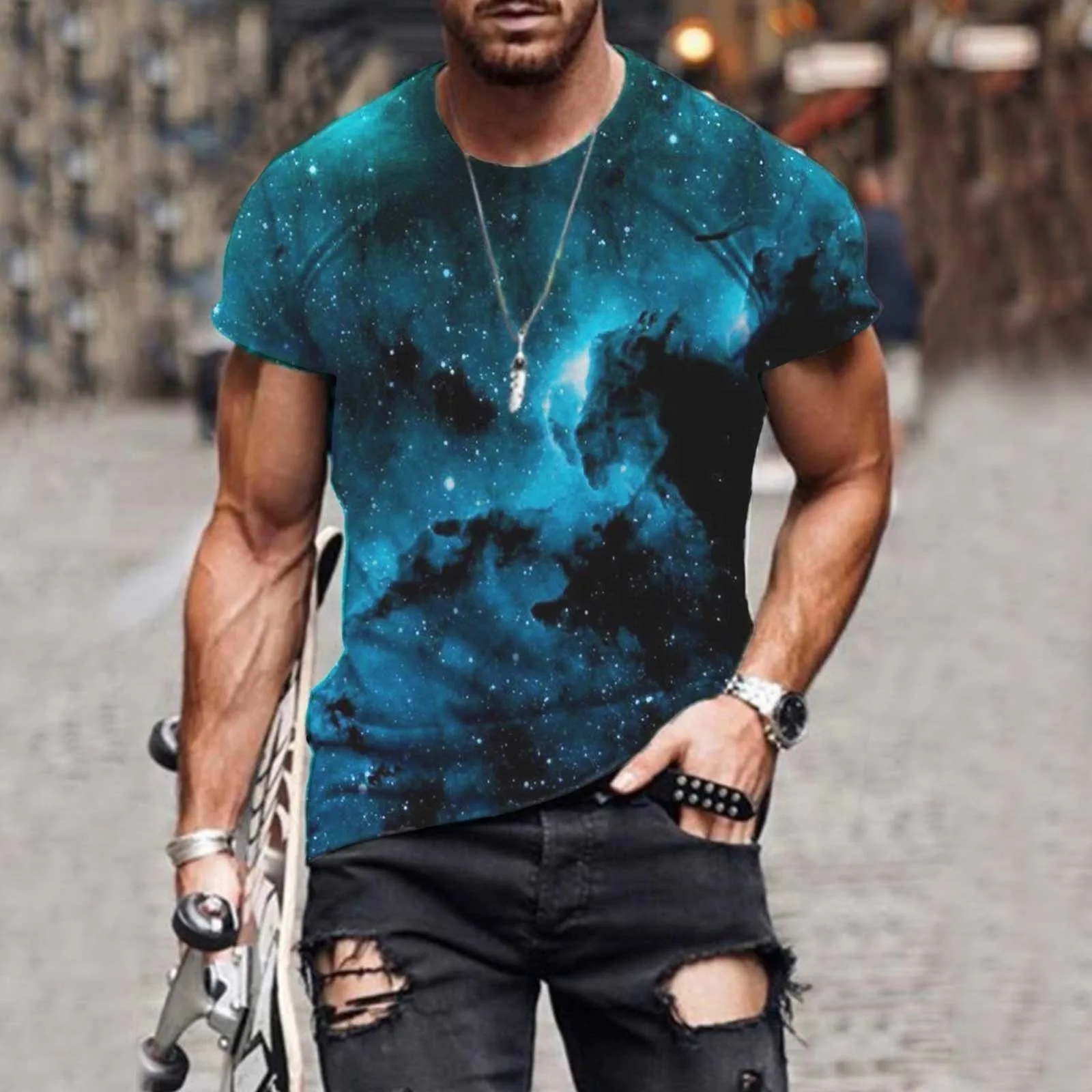 

2021 men's casual summer fashion 3D printing sexy beauty pattern men's round neck T-shirt plus size street clothing футболка