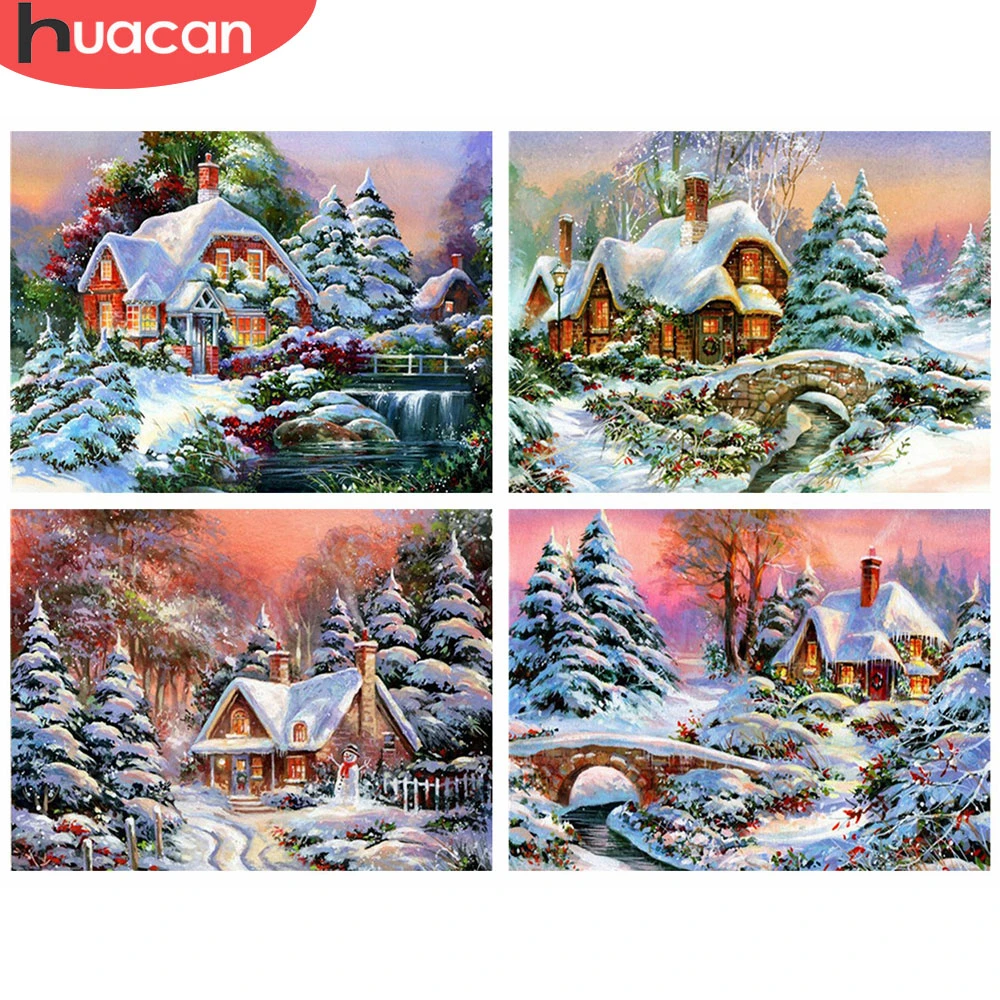 

Набор для алмазной живописи HUACAN, алмазная вышивка 5D «сделай сам», полноразмерная/Круглая Мозаика, зимний домашний декор