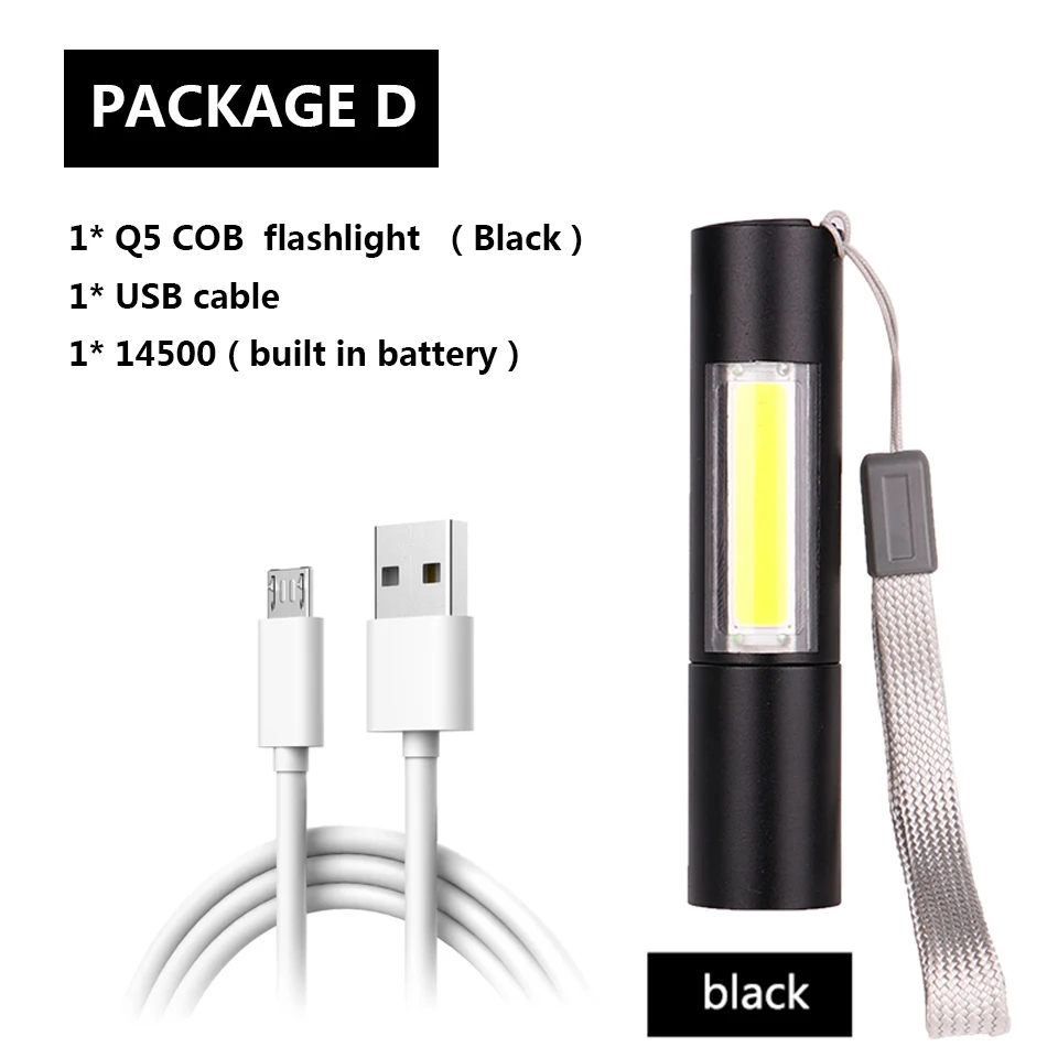 Package D 2 в 1 XM-L T6 внешний аккумулятор светодиодный фонарь 3 режима переключатель зум-объектив Встроенный перезаряжаемый аккумулятор 18650 Головной фонарь - Испускаемый цвет: Package D