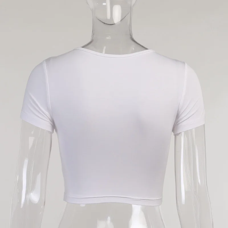 

2021 New Arrivals Summer Fashion Short Sleeve O Neck Hollow Out White Black Solid Bodycon High Street Women Tops Camis