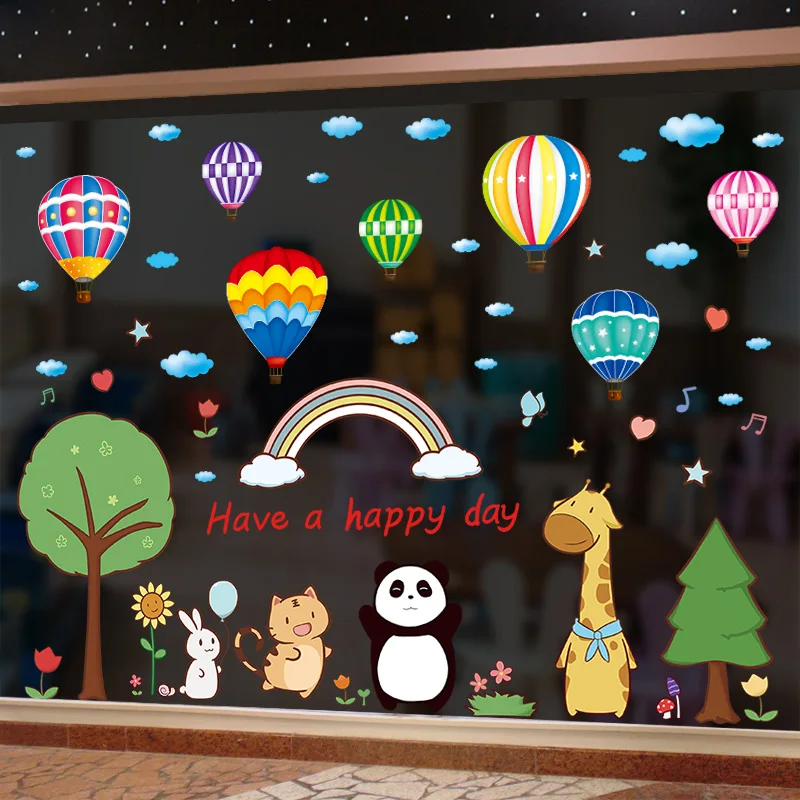 

[shijuekongjian] Animals Trees Rainbow Wall Stickers DIY Hot Air Balloons Wall Decals for Kids Room Baby Bedroom Home Decoration