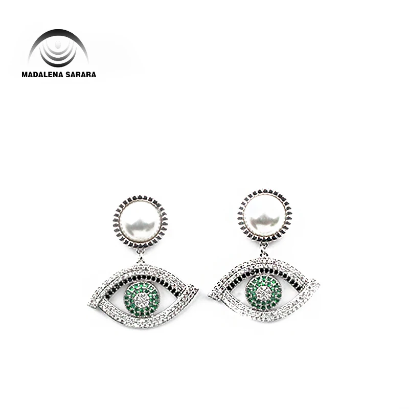 Серьги MADALENA SARARA S925 иглы Висячие фианит AAAA и Кристалл инкрустированные глаза