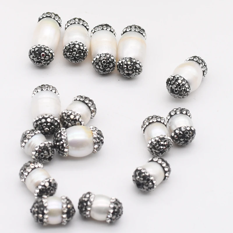 5pcs/lot oval square White Pearl beads Beads Trimmed With Crystal Zircon