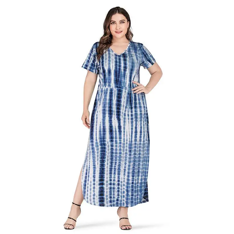 

Tie-dye casual long maxi dress big size slit beach dress sexy plus size dresses loose large size women summer dress 2020