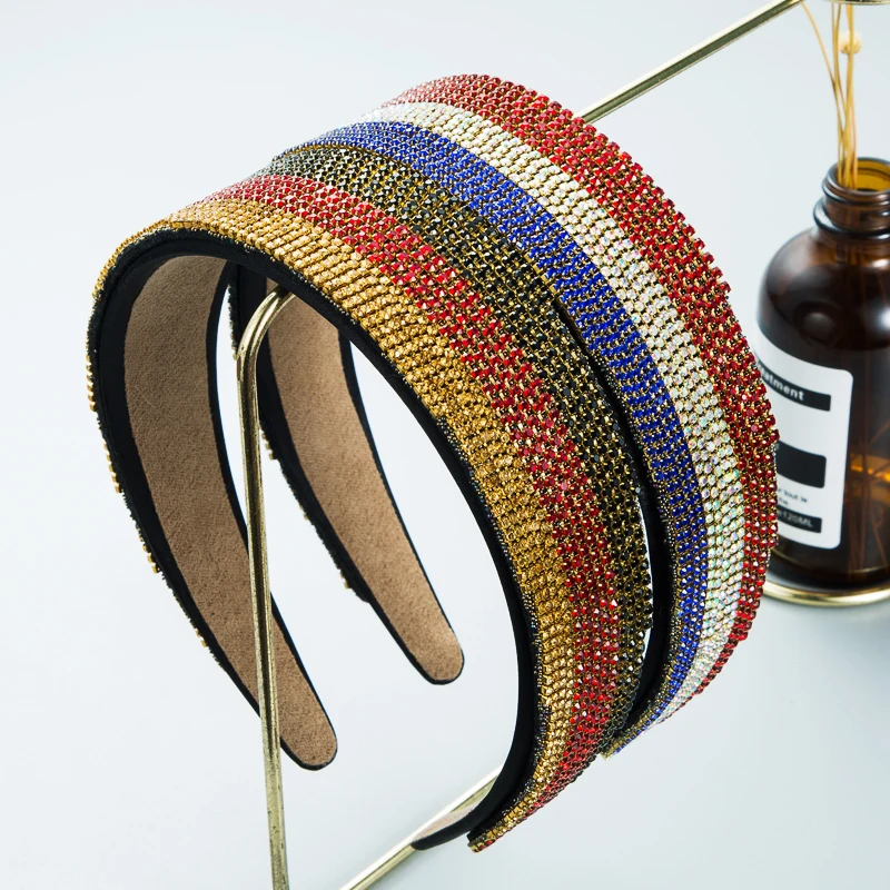 

Gorgeous Baroque Fully Multi Color Rhinestone Headband Vintage Sparkly Crystal Beaded Hairband Girl Wide-brimmed Headpiece Bezel