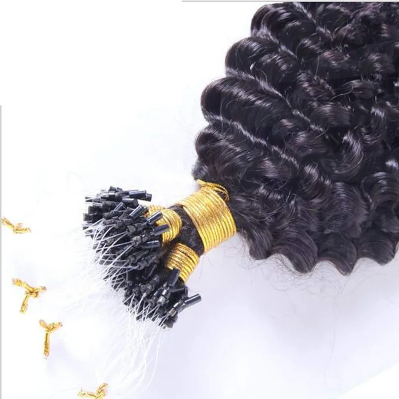 Brazilian Kinky Curly Micro Loop Hair Extensions Small 100g Per Pack Human Rings 1g/stand | Шиньоны и парики