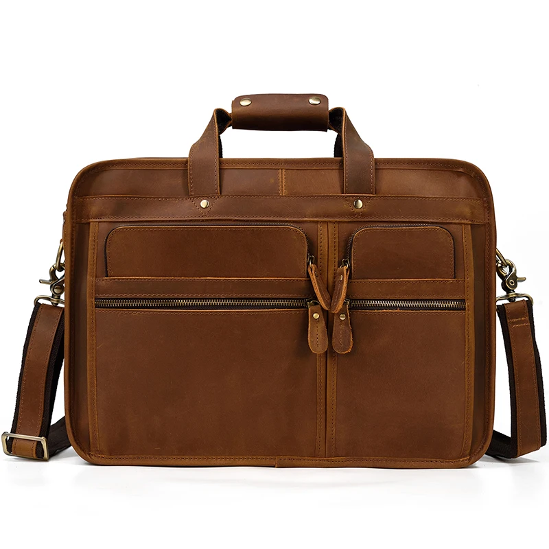 Luufan Men Cow Leather Briefcase Two Layer Large Capacity Crazy Horse Leather Business Bag For 16 inch Laptop Work Tote