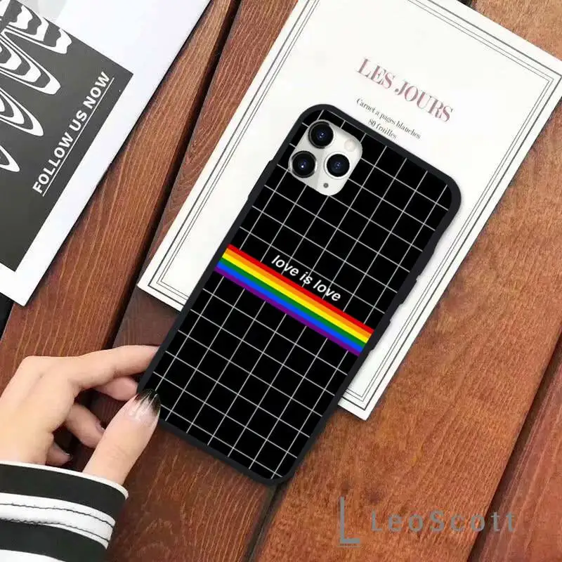 

Rainbow plaid love Phone Case for iPhone 11 12 pro XS MAX 8 7 6 6S Plus X 5S SE 2020 XR Soft silicone