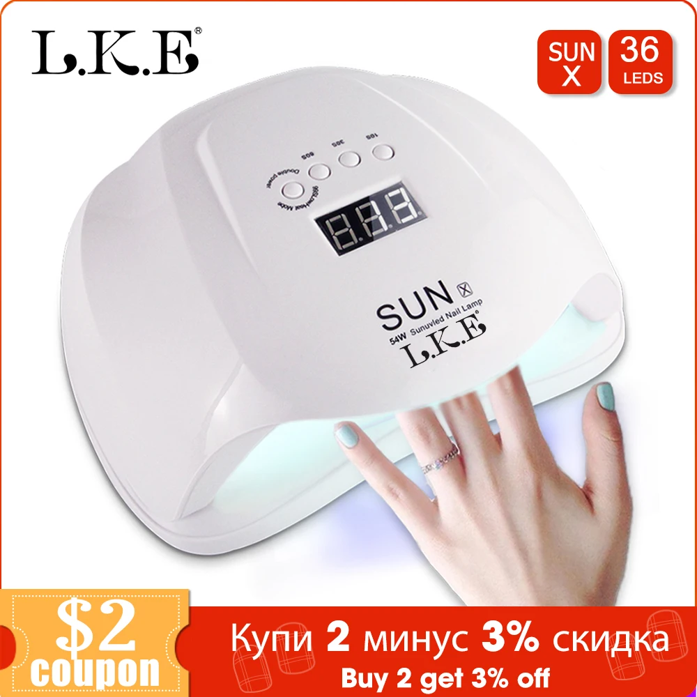 LKE SUNX машинка для стрижки 48 Вт 54 Вт Сушилка для ногтей Светодиодная УФ-лампа для ногтей Гель-лак леча светильник с нижней 30 s/60 s таймер лампа для ЖК-дисплея для лака для ногтей, сушилка
