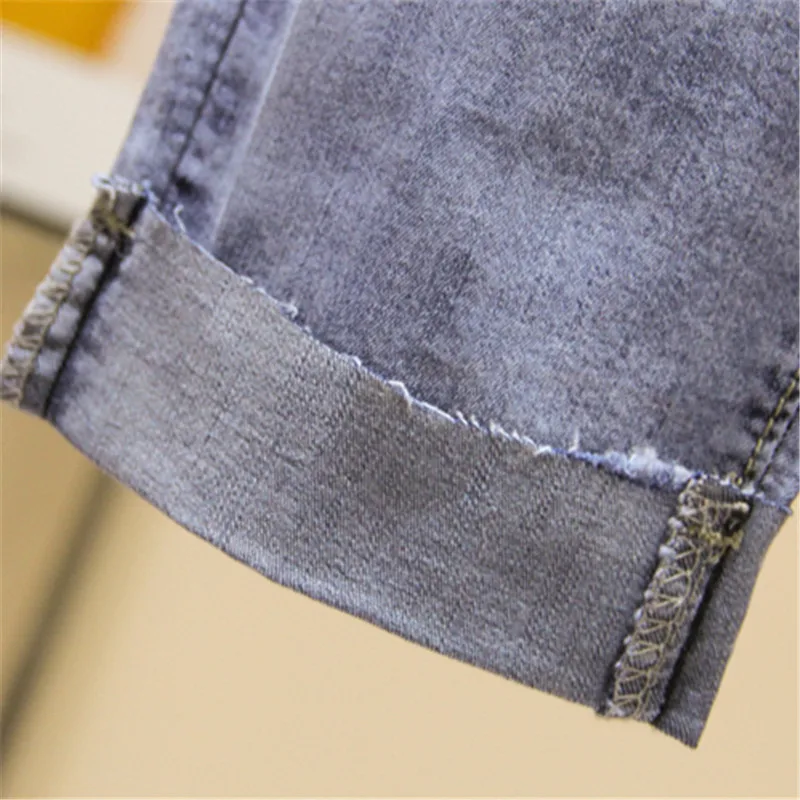 

Summer Harajuku Denim Cropped Trousers Women 2020 Loose Elastic Waist Thin High Waist Breeches Femme Plus size Pants 4XL Z192