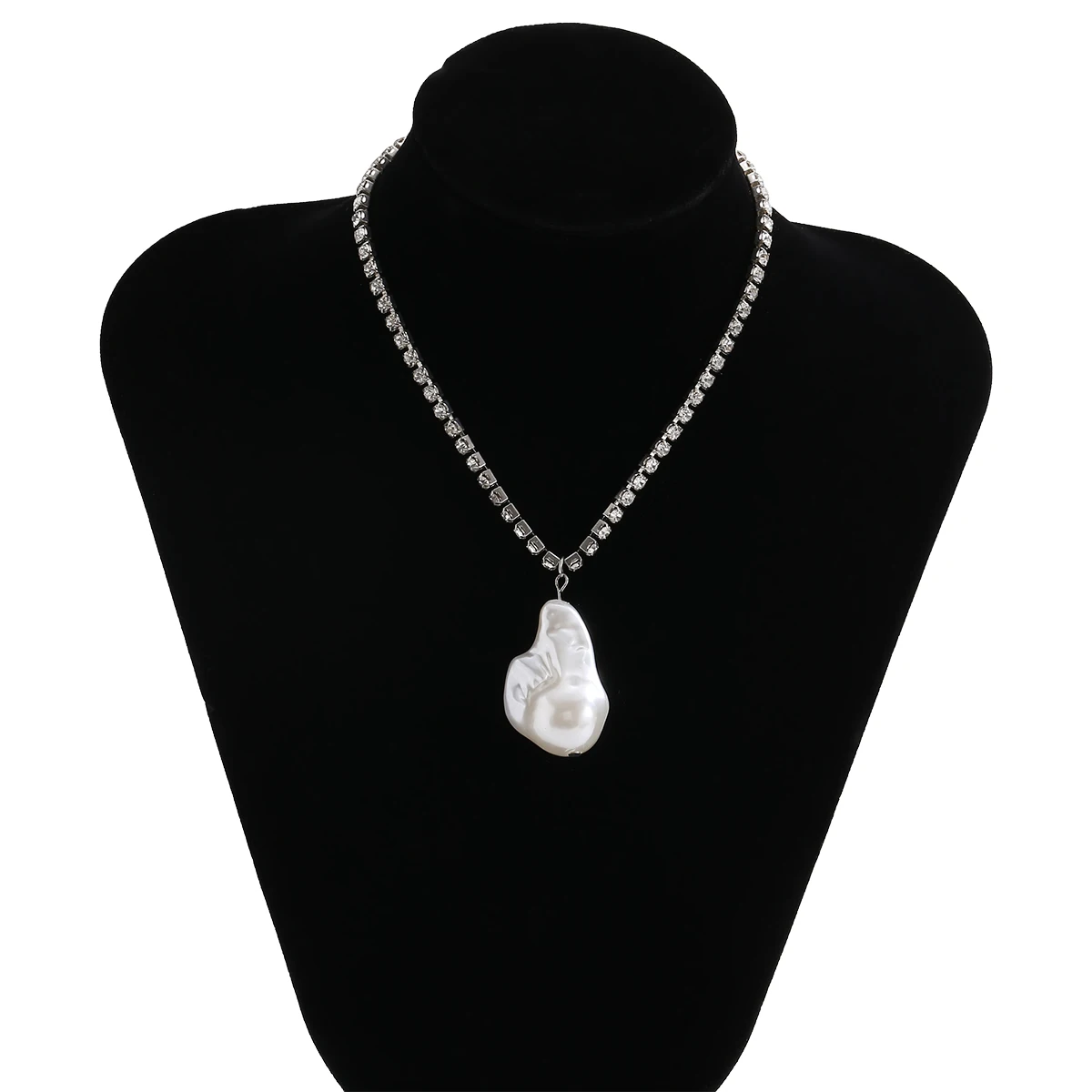 

IngeSight.Z Luxury Shiny Rhinestone Crystal Chain Choker Necklace Punk Exaggerated Big Imitation Pearl Pendant Necklaces Jewelry