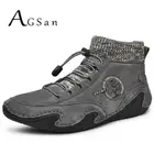 Мужские высокие кроссовки AGSan, черные ботильоны из натуральной кожи, на шнуровке, Уличная обувь, плюшевая обувь, большой размер 48, 47, для зимы, 2019