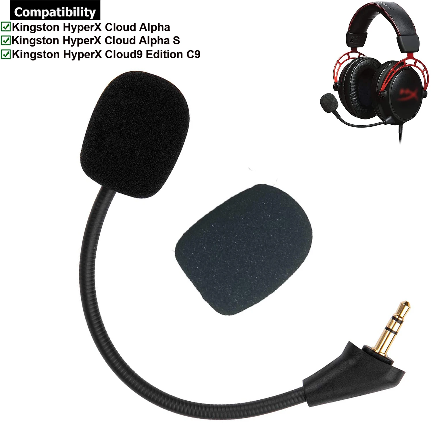 

Replacement Game Mic Aux 3.5mm Microphone Booms for Kingston HyperX Cloud Alpha S Cloud9 Edition C9 Gaming Headsets Headphones