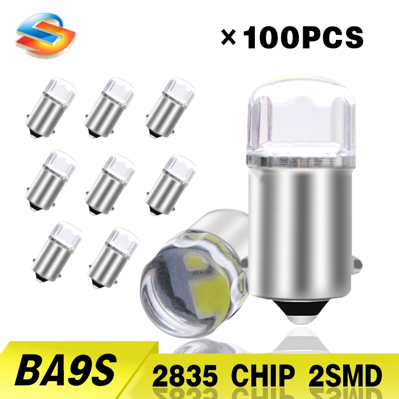 

100PCS Wholesales BA9S Led Car Bulbs T4W Interior Lightings 2835 2SMD Ceramics License Plate Lamp Auto Trunk Light 12V 6500K Red