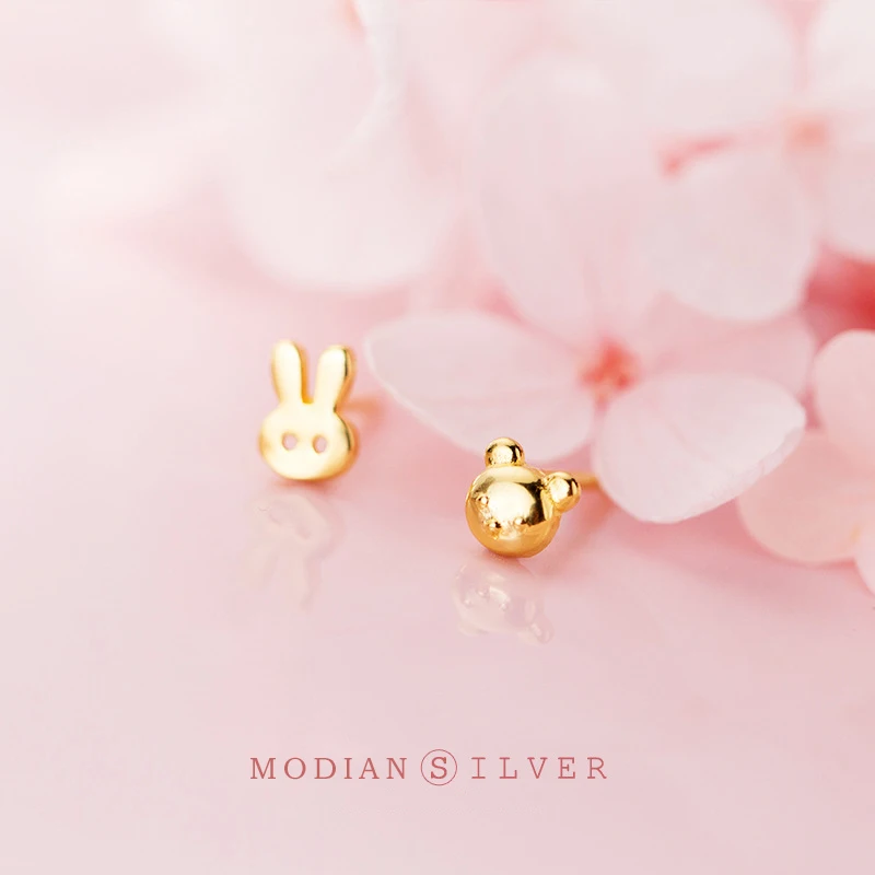

Modian Sterling Silver 925 Cute Rabbit And Bear Stud Earrings for Women Lover Gifts Kids Exquisite Fashion Tiny Fine Jewelry