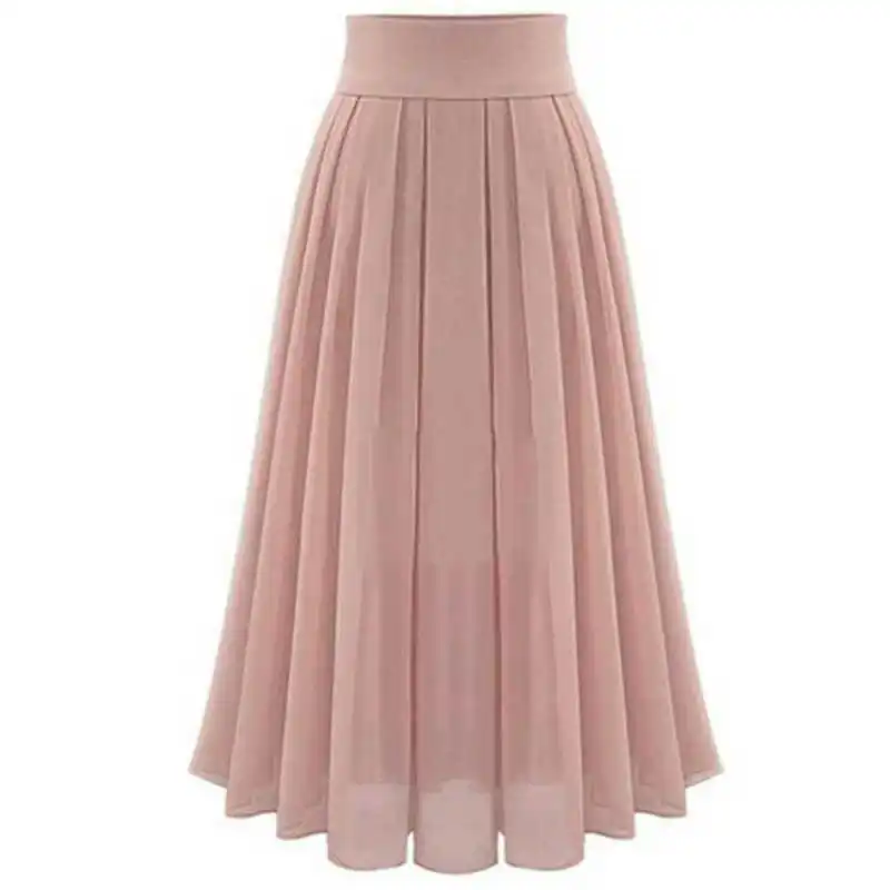 

Retro Pleated Waist Double Chiffon Maxi Layer Long Women Elastic Hot Skirt
