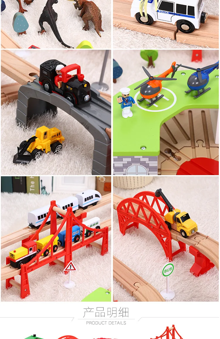 Wooden Train Track Set Dinosaur Wildlife Scene Wooden Train Track Toy Set Brio Railway Magical Bridge Accessories Toys For Child