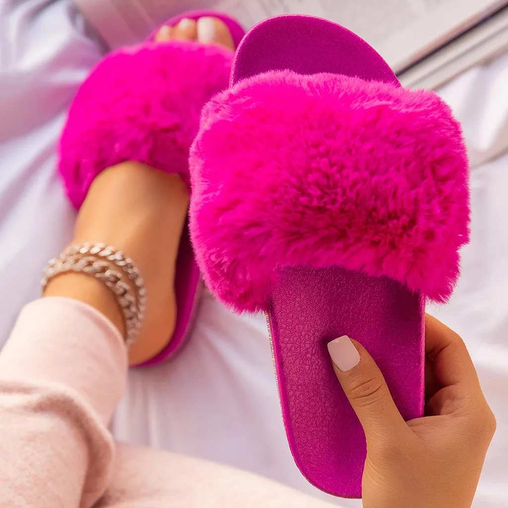Женские меховые тапочки милые розовые пушистые домашние шлепанцы женские мягкие